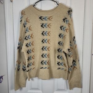 Grey Collective Southwestern Aztec Chevron Knit Oversized Sweater Beige S